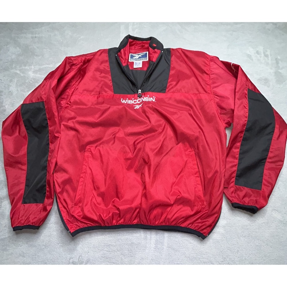 Vintage 90s Reebok Wisconsin Badgers Pullover Windbreaker Jacket M red Black